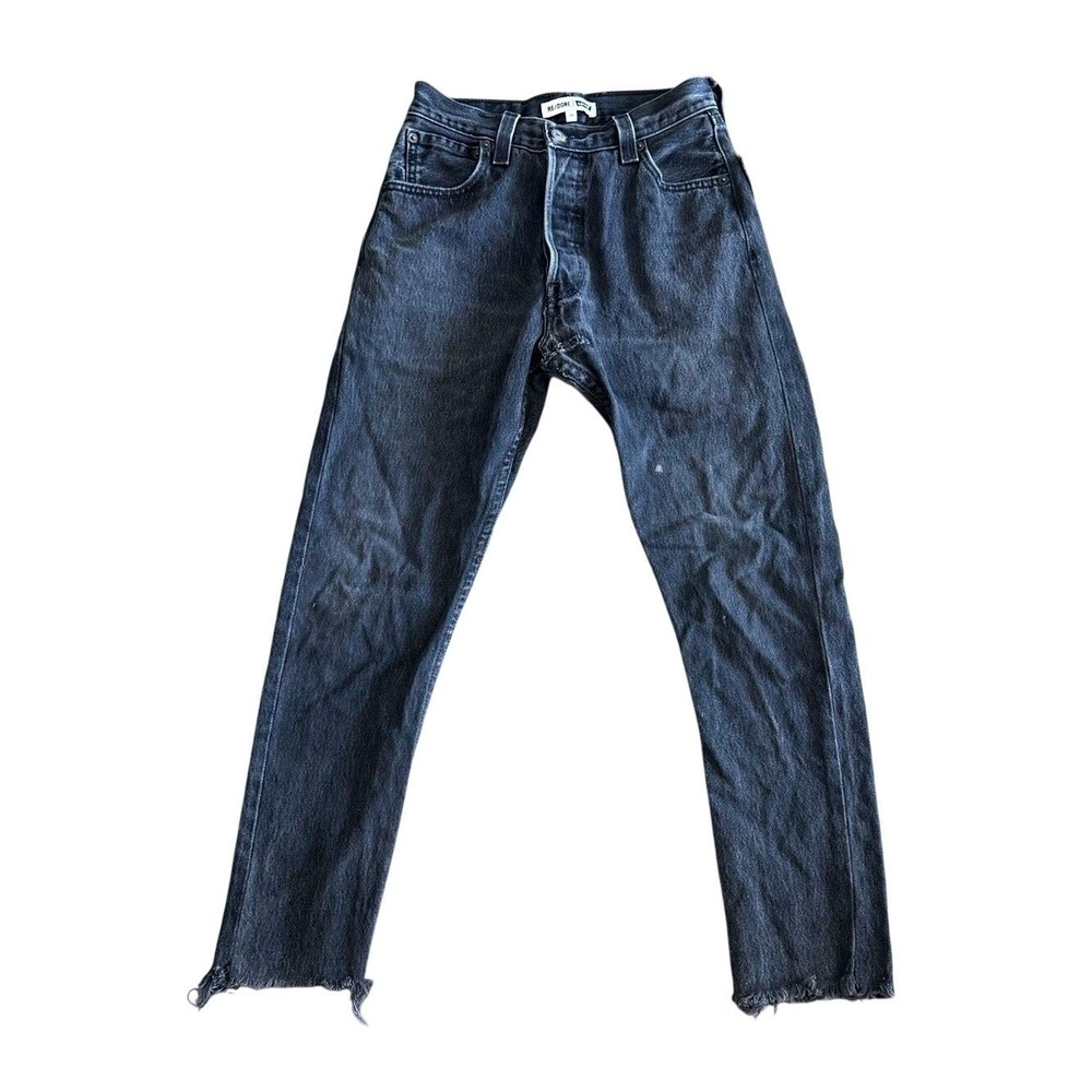 RE/DONE Levi's Straight Leg Jeans High Rise Women 23 Black Distressed Rip Detail